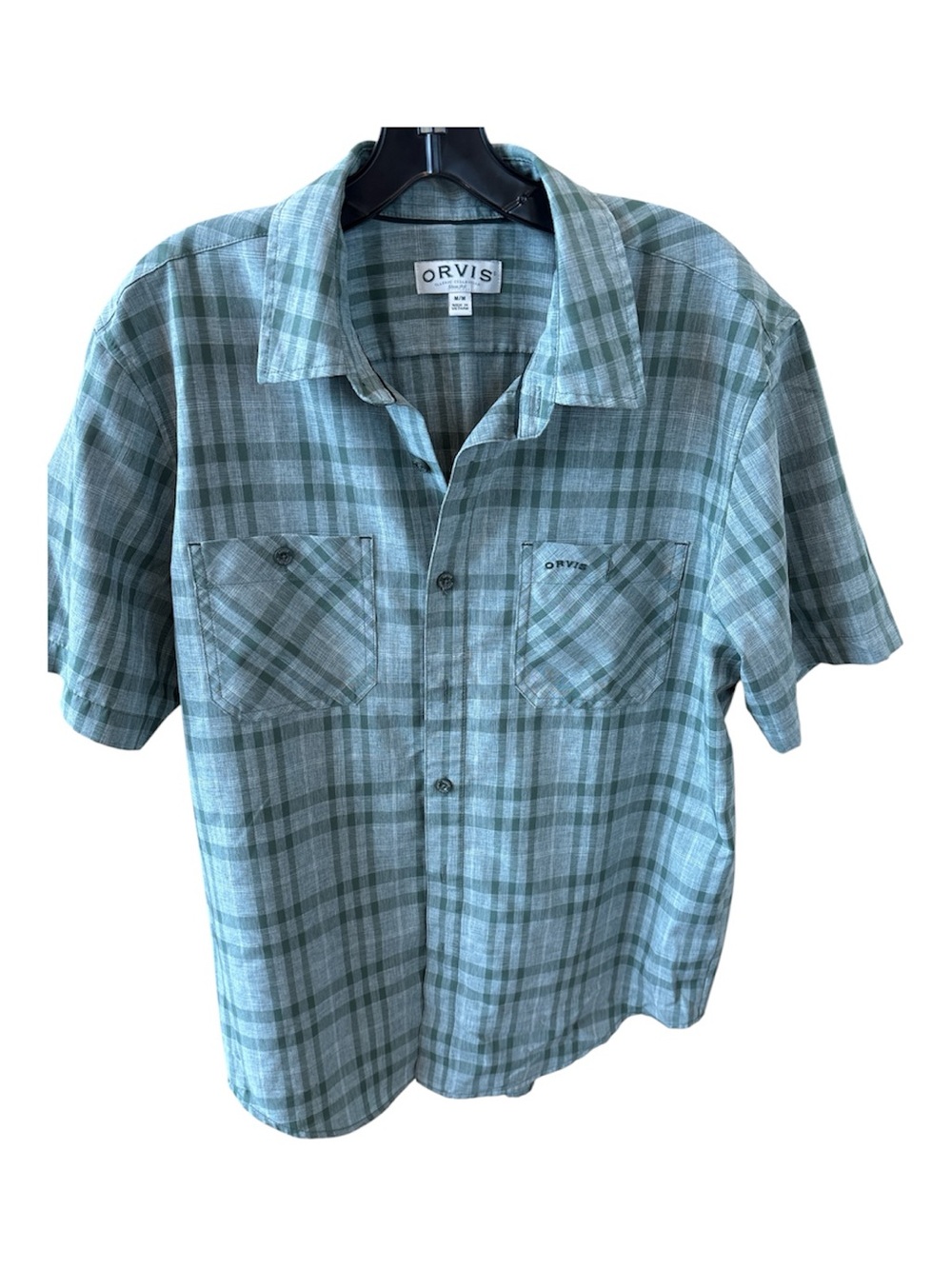 Orvis Men's Short-Sleeve Plaid Button-Up Shirt in Sage Green